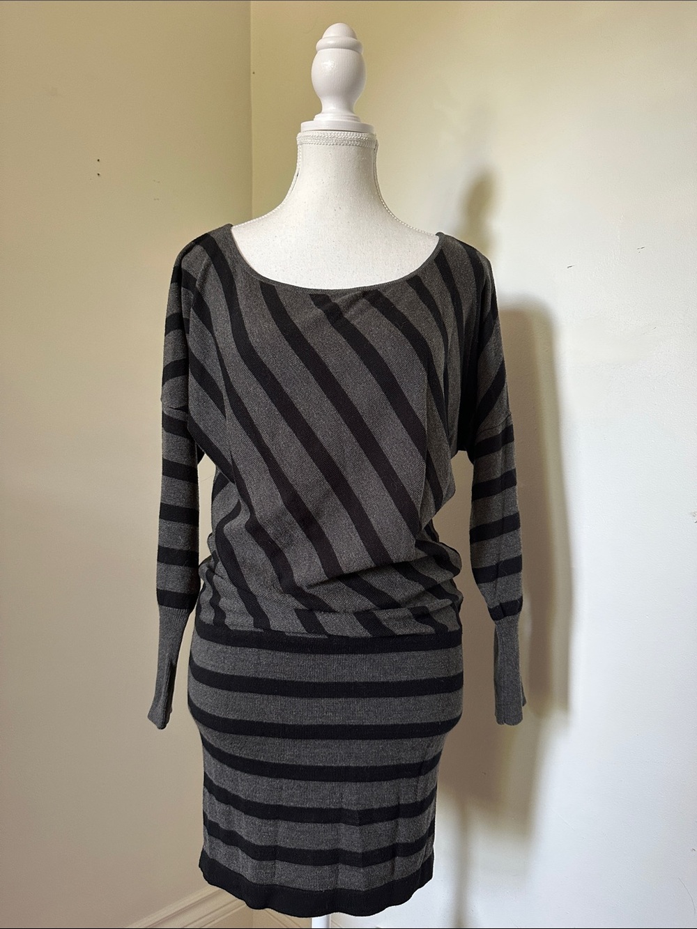 DYNAMITE Y2K Striped Banded Skater Grunge Party Holiday Long Sleeve Dress Medium